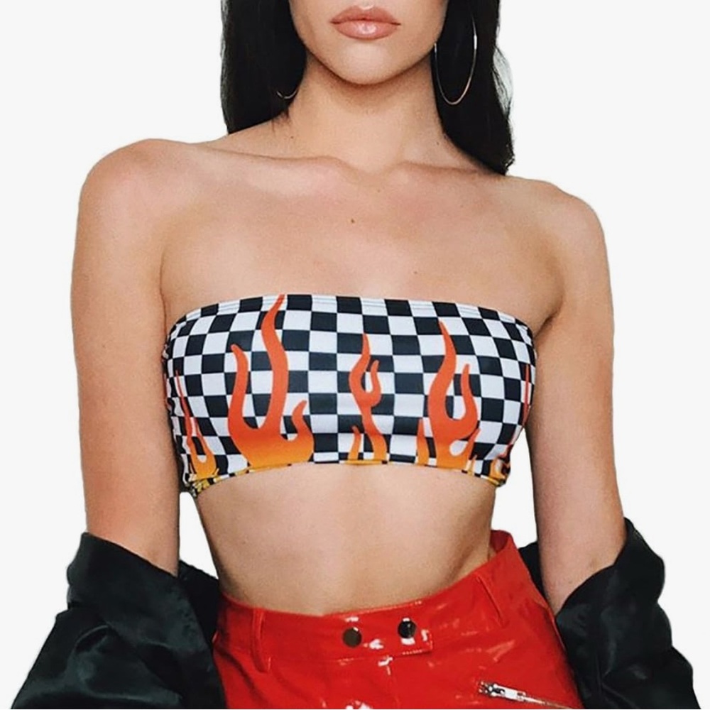 Checkered Flame Pattern Tube Top